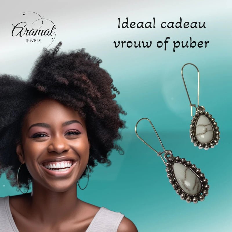 Boho Druppel Oorhangers met Steen - oor6049 - Oorhangers kopen# - 55mm - alles - bali