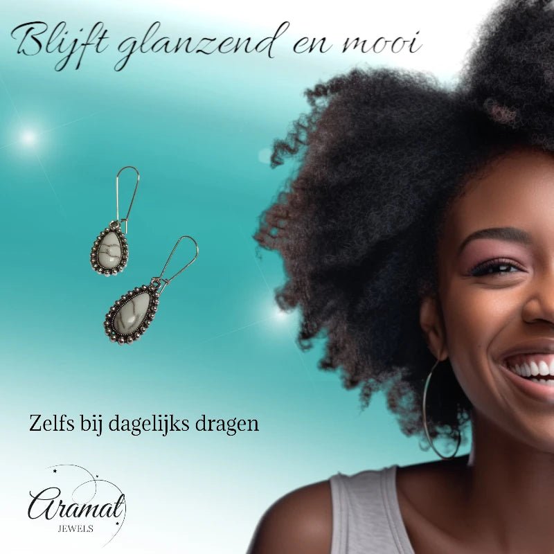 Boho Druppel Oorhangers met Steen - oor6049 - Oorhangers kopen# - 55mm - alles - bali