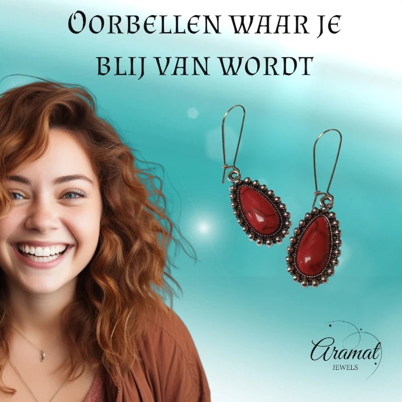 Boho Druppel Oorhangers met Steen - oor6049 - Oorhangers kopen# - 55mm - alles - bali