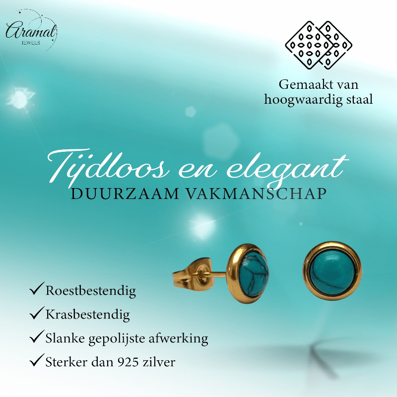 Boho Goudkleurige Oorbellen met Turquoise Groen 8mm - oor3065 - Oorbellen kopen# - 8mm - alles - cadeau