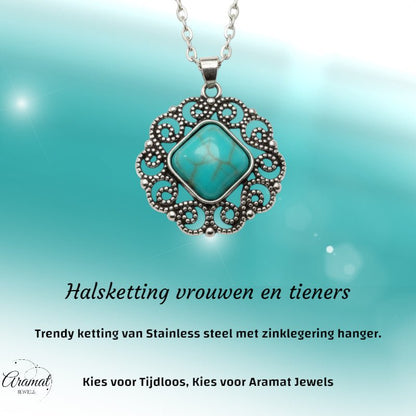 Boho Halsketting met Turquoise Steen - Aramat Jewels - Halskettingen - cadeautip