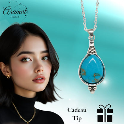 Boho Ketting Dames Druppel Hemels Blauw 33mm - Bohemien Hanger - Aramat Jewels - Halskettingen - cadeautip