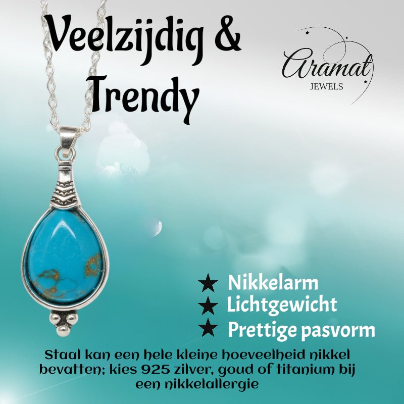 Boho Ketting Dames Druppel Hemels Blauw 33mm - Bohemien Hanger - Aramat Jewels - Halskettingen - cadeautip