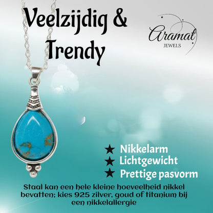 Boho Ketting Dames Druppel Hemels Blauw 33mm - Bohemien Hanger - Aramat Jewels - Halskettingen - cadeautip