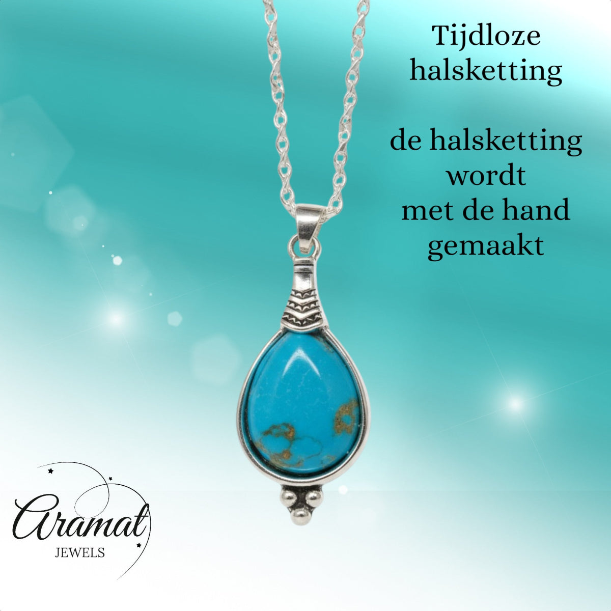 Boho Ketting Dames Druppel Hemels Blauw 33mm - Bohemien Hanger - Aramat Jewels - Halskettingen - cadeautip