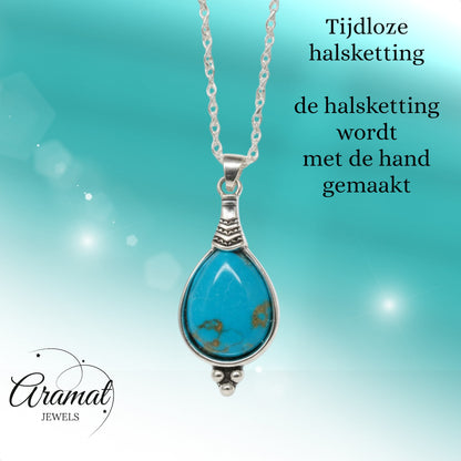 Boho Ketting Dames Druppel Hemels Blauw 33mm - Bohemien Hanger - Aramat Jewels - Halskettingen - cadeautip