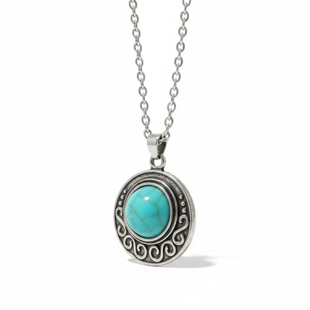 Boho Ketting met Gemarmerde Turquoise Steen - Aramat Jewels - Halskettingen - cadeautip