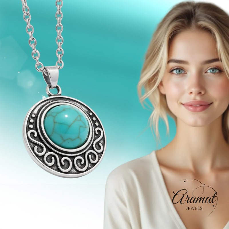 Boho Ketting met Gemarmerde Turquoise Steen - Aramat Jewels - Halskettingen - cadeautip