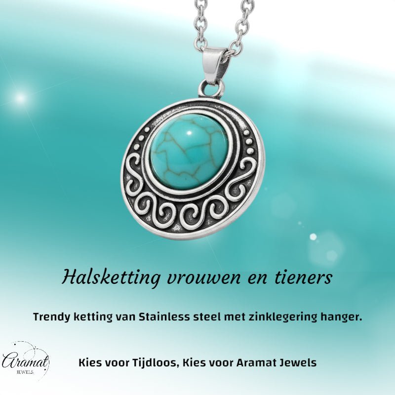 Boho Ketting met Gemarmerde Turquoise Steen - Aramat Jewels - Halskettingen - cadeautip