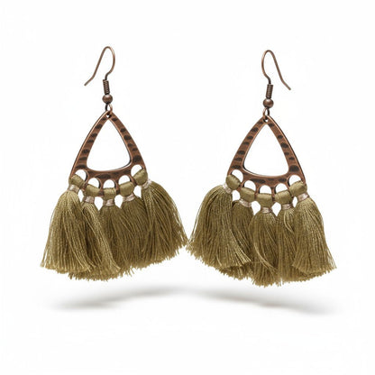 Boho Oorhangers Kwastjes Olijf groen 55x30mm - Aramat Jewels - Oorbellen - cadeautip