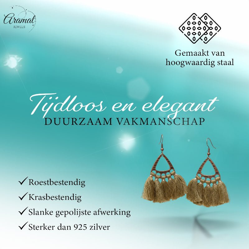 Boho Oorhangers Kwastjes Olijf groen 55x30mm - Aramat Jewels - Oorbellen - cadeautip