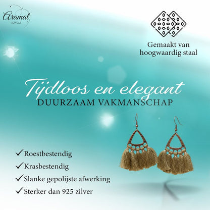 Boho Oorhangers Kwastjes Olijf groen 55x30mm - Aramat Jewels - Oorbellen - cadeautip