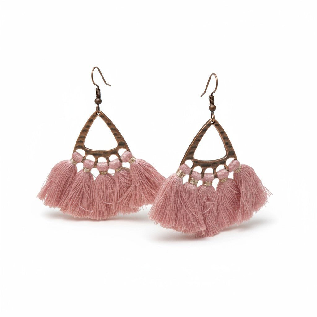 Boho Oorhangers Kwastjes Roze 55x30mm - Aramat Jewels - Oorbellen - cadeautip