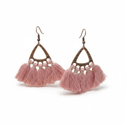 Boho Oorhangers Kwastjes Roze 55x30mm - Aramat Jewels - Oorbellen - cadeautip