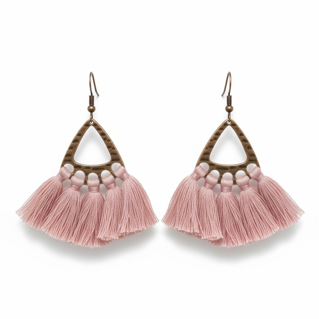 Boho Oorhangers Kwastjes Roze 55x30mm - Aramat Jewels - Oorbellen - cadeautip