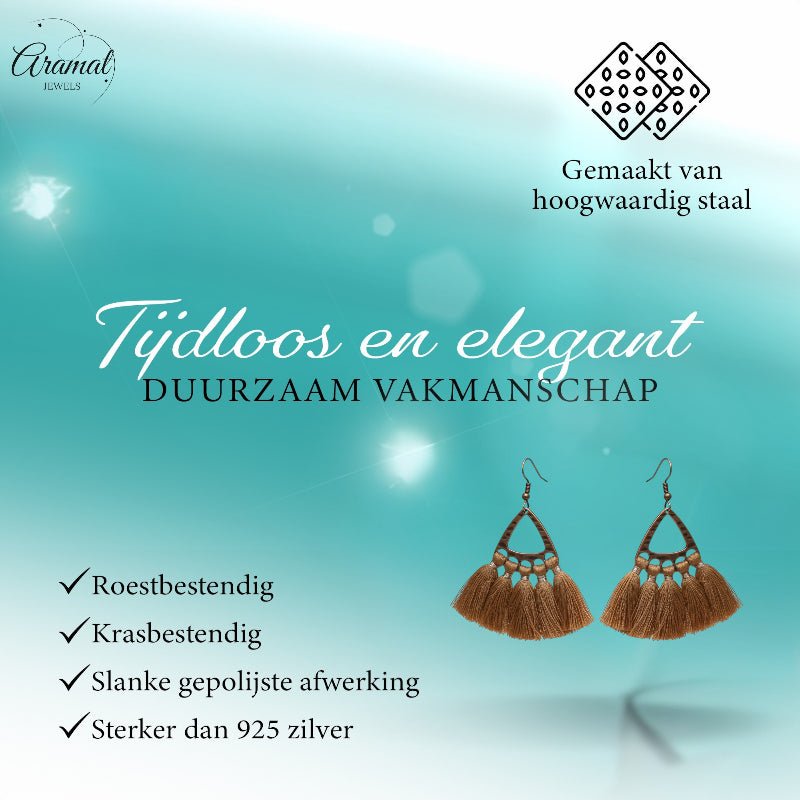 Boho Oorhangers met Kwastjes - 55x30mm - Bruin - Aramat Jewels - Oorhangers - cadeautip