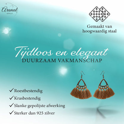Boho Oorhangers met Kwastjes - 55x30mm - Bruin - Aramat Jewels - Oorhangers - cadeautip
