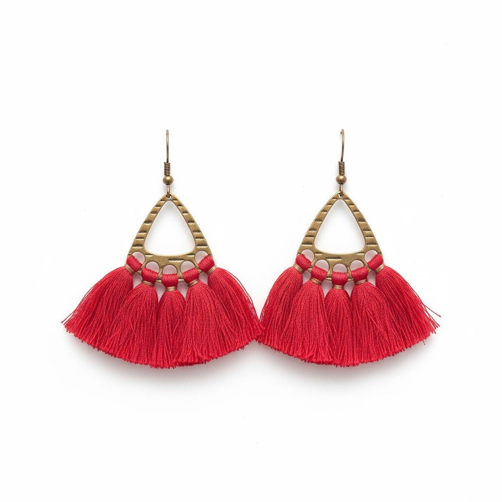 Boho Oorhangers met Kwastjes – Rood 55x30mm - Aramat Jewels - Oorbellen - cadeautip