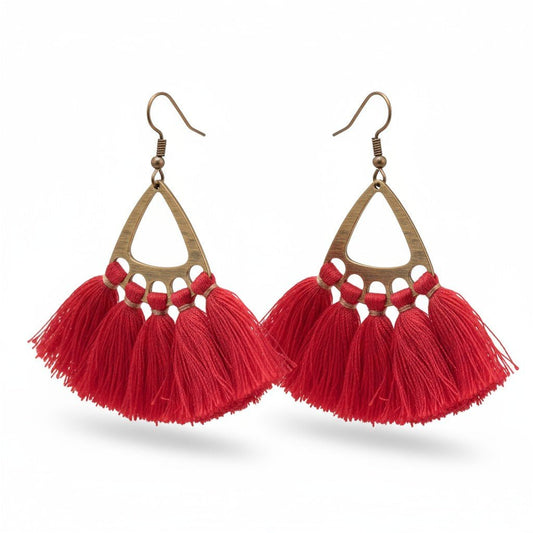 Boho Oorhangers met Kwastjes – Rood 55x30mm - Aramat Jewels - Oorbellen - cadeautip