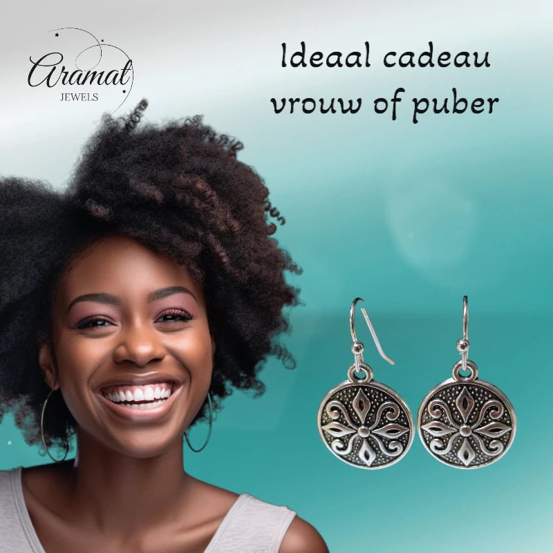 Boho Oorhangers Ronde Bedel – Antieke Legering – 28x15mm - oor6060 - Oorhangers kopen# - 28mm - alles - bali