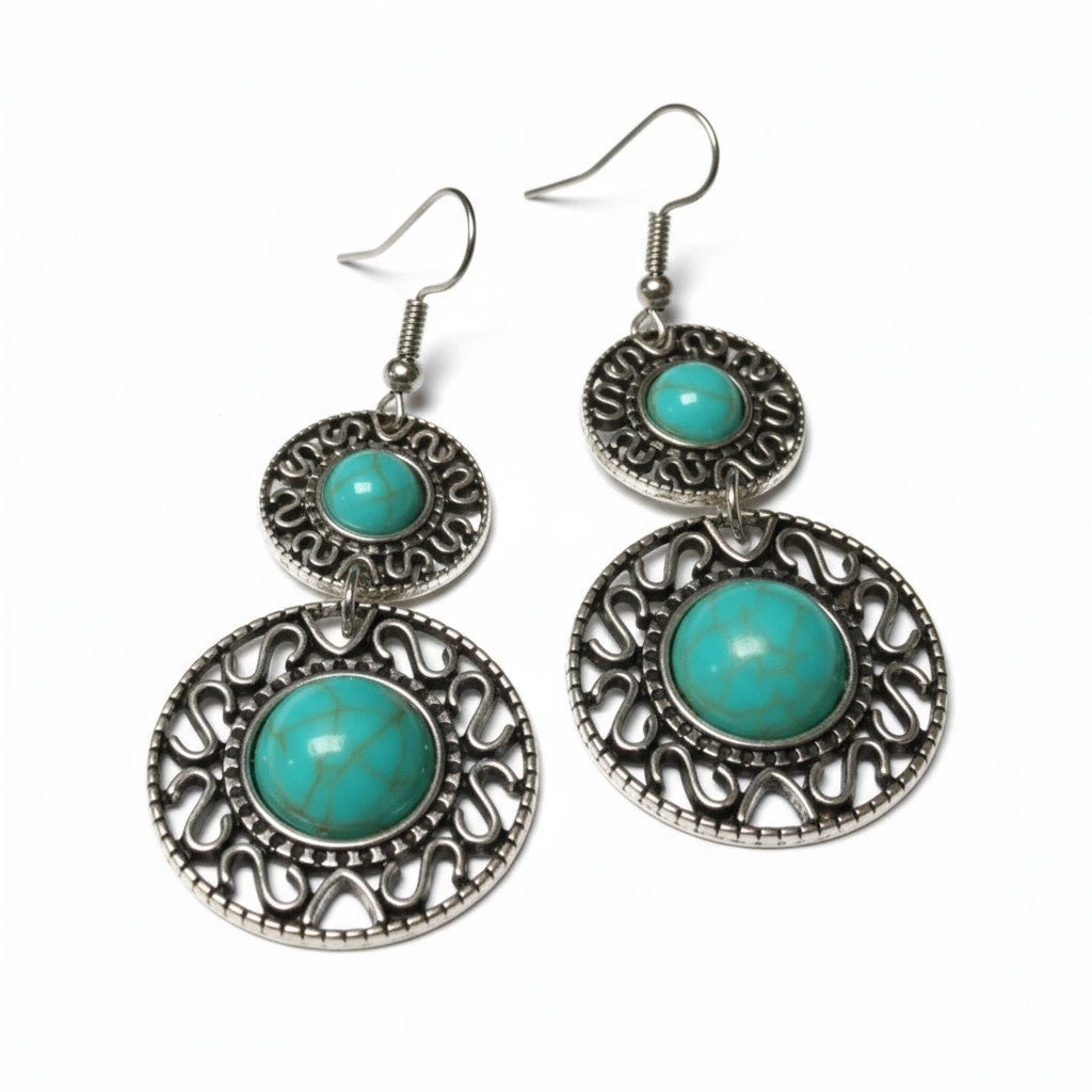 Boho Oorhangers Turquoise Steen 62mm - Aramat Jewels - Oorhangers - cadeautip