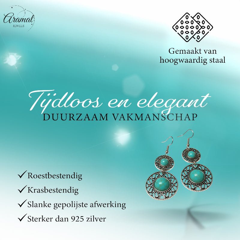 Boho Oorhangers Turquoise Steen 62mm - Aramat Jewels - Oorhangers - cadeautip