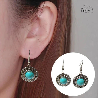 Boho Ronde Oorhangers – Blauwe Gemarmerde Stenen (46x25mm) - oor6054 - Oorhangers kopen# - 45mm - alles - bali