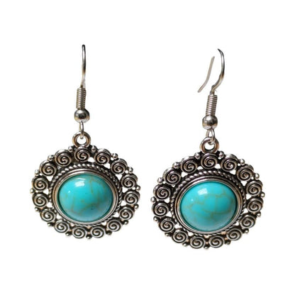 Boho Ronde Oorhangers – Blauwe Gemarmerde Stenen (46x25mm) - oor6054 - Oorhangers kopen# - 45mm - alles - bali