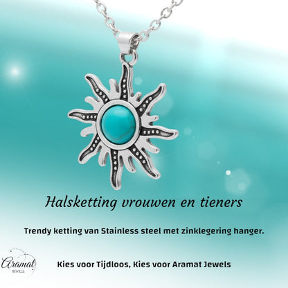 Boho Zonne Halsketting met Turquoise steen - Aramat Jewels - Halskettingen - cadeautip
