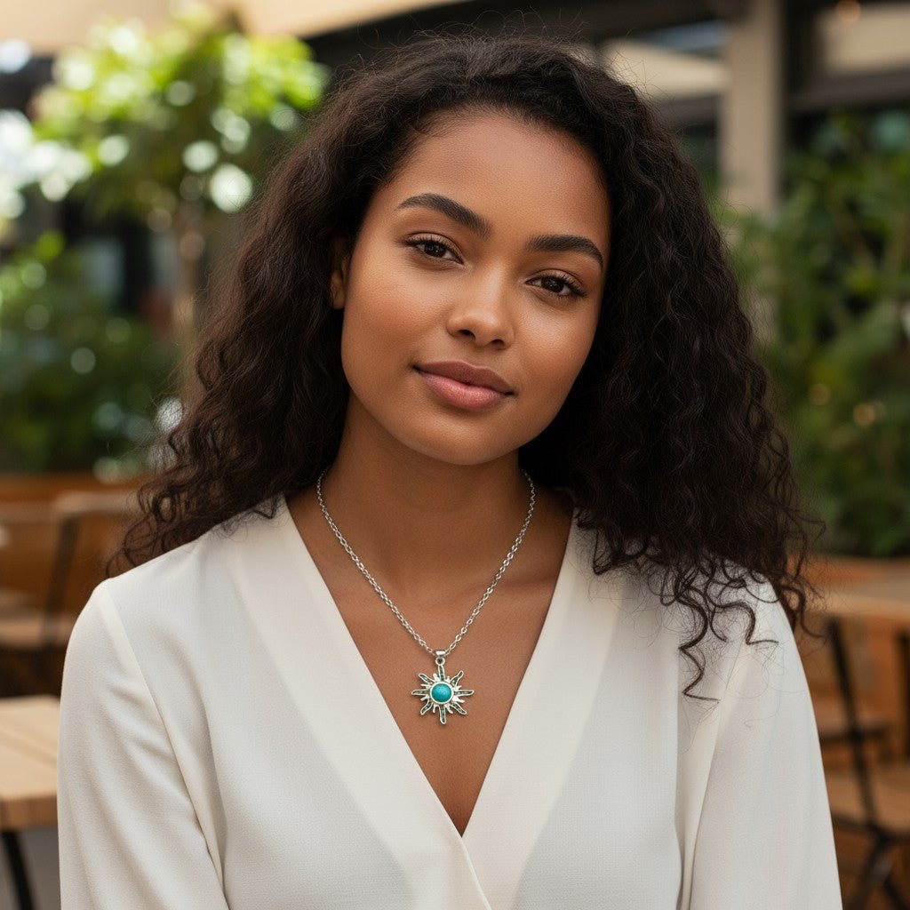 Boho Zonne Halsketting met Turquoise steen - Aramat Jewels - Halskettingen - cadeautip