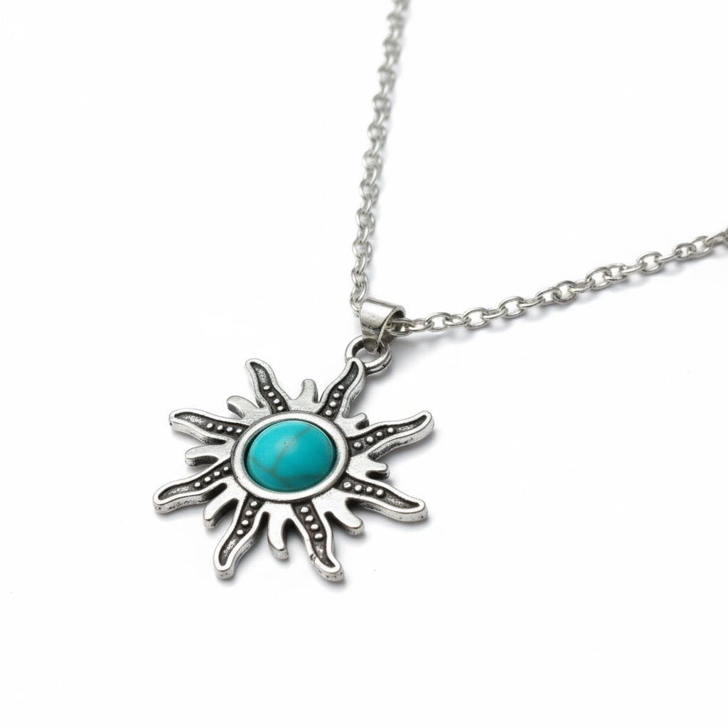 Boho Zonne Halsketting met Turquoise steen - Aramat Jewels - Halskettingen - cadeautip