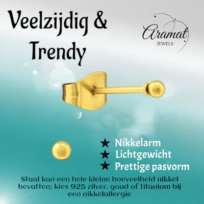 Bolletjes oorbellen – Goudkleur – 2mm - oor2721 - XE5558 - Oorbellen kopen# - 2mm - alles - bolletjes