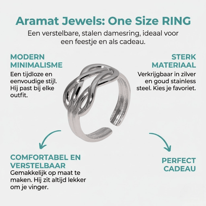 Brede Damesring met Geknoopt Motief | RVS - One Size - Aramat Jewels - Ringen - cadeautip