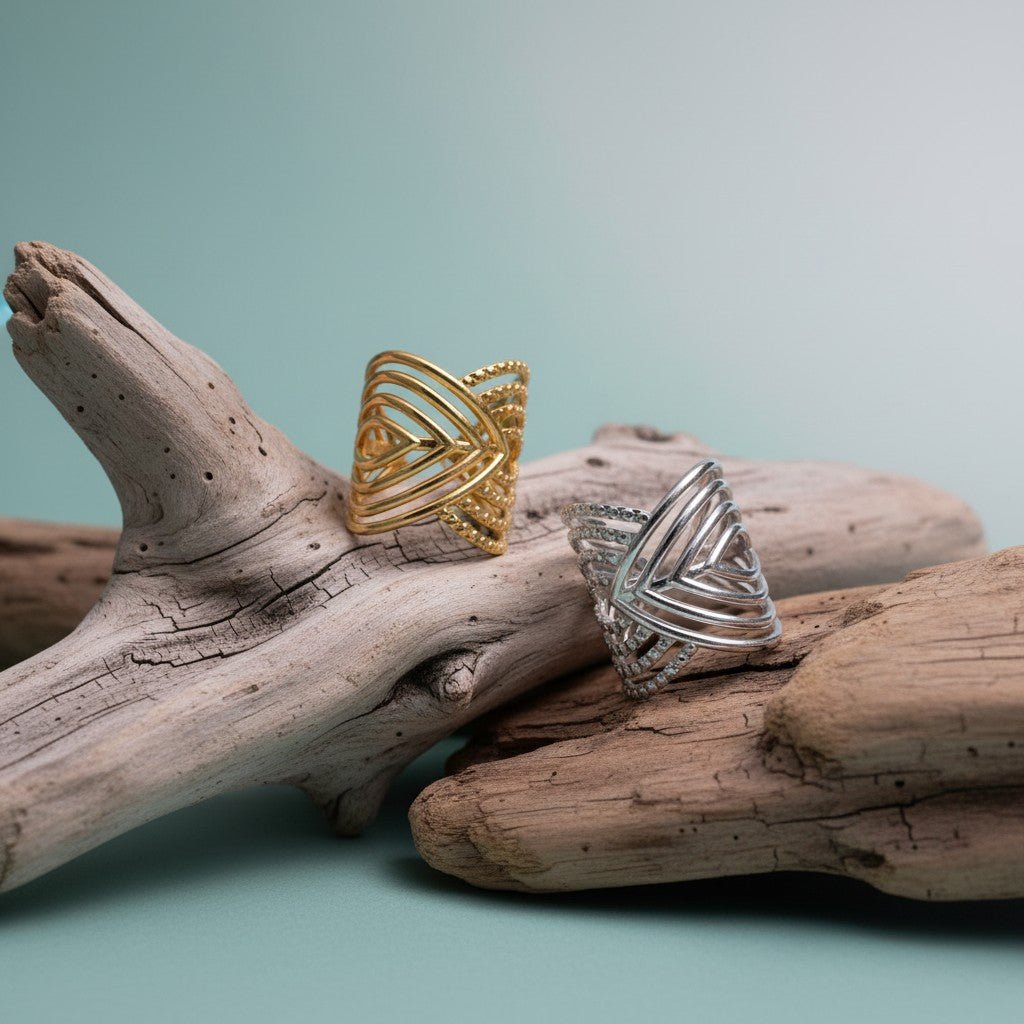 Brede Damesring Verstelbaar – Open Ring met Lijnen – 23 mm - Aramat Jewels - Ringen - cadeautip