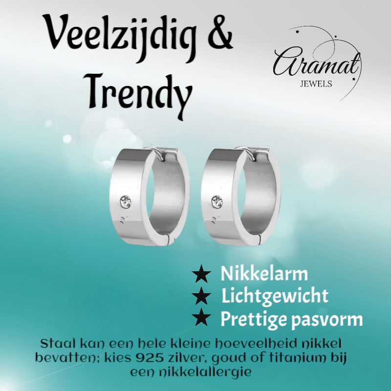 Brede Huggie Oorringen 20x7mm Zilverkleur - Aramat Jewels - Oorringen - cadeautip