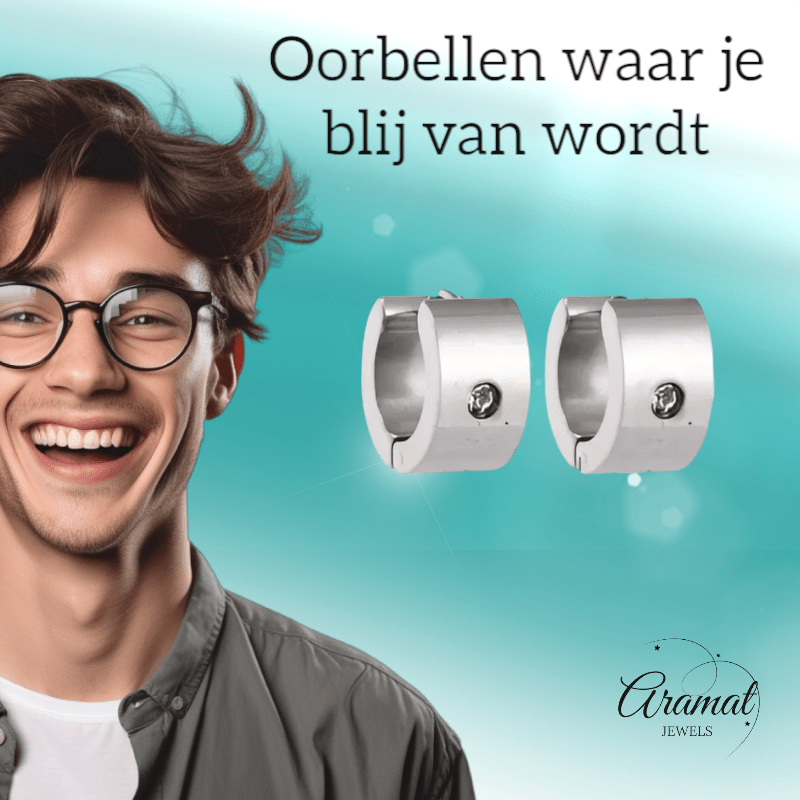 Brede Huggie Oorringen met Kristal 13x7mm - Aramat Jewels - Oorringen - cadeautip