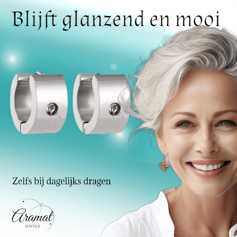 Brede Huggie Oorringen met Kristal 13x7mm - Aramat Jewels - Oorringen - cadeautip