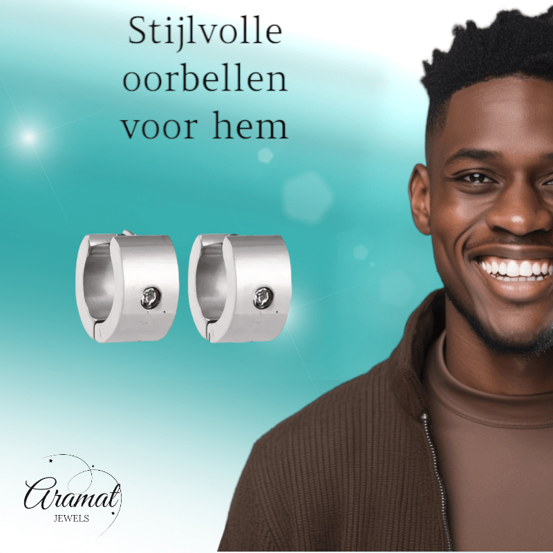 Brede Huggie Oorringen met Kristal 13x7mm - Aramat Jewels - Oorringen - cadeautip