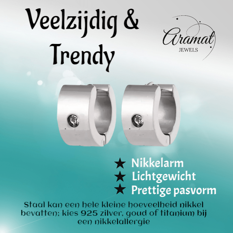 Brede Huggie Oorringen met Kristal 13x7mm - Aramat Jewels - Oorringen - cadeautip