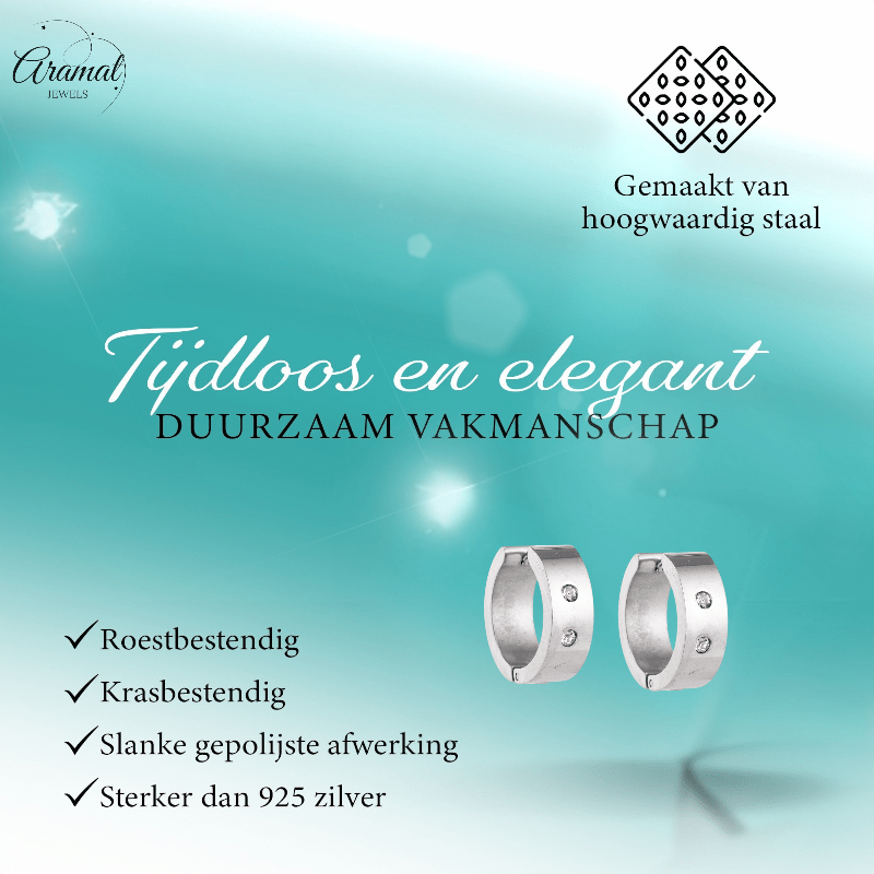 Brede mini Huggies met Kristal 13x7mm - Aramat Jewels - Oorringen - cadeautip