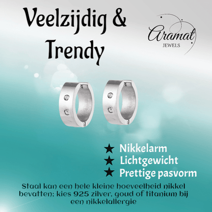 Brede mini Huggies met Kristal 13x7mm - Aramat Jewels - Oorringen - cadeautip