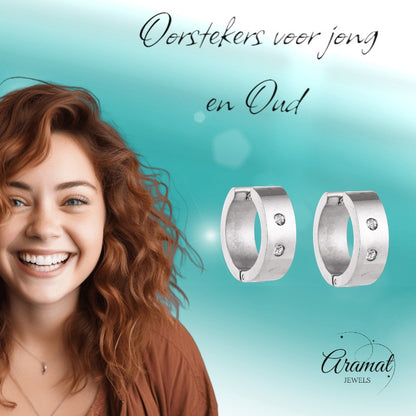 Brede mini Huggies met Kristal 13x7mm - Aramat Jewels - Oorringen - cadeautip
