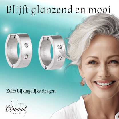 Brede mini Huggies met Kristal 13x7mm - Aramat Jewels - Oorringen - cadeautip