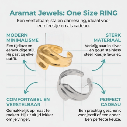 Brede Moderne One Size Ring RVS (14 mm) - Aramat Jewels - Ringen - cadeautip