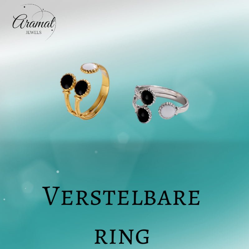Brede One Size Ring Goudkleurig RVS met Drie Emaille Cirkels (13 mm) - Aramat Jewels - Ringen - cadeautip