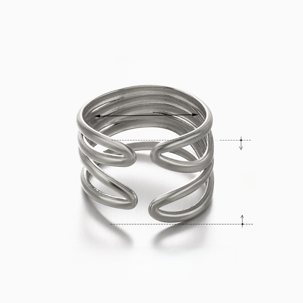 Brede One Size Ring RVS met Modern Lijnenspel (14 mm) - Aramat Jewels - Ringen - cadeautip