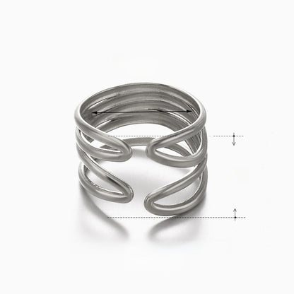 Brede One Size Ring RVS met Modern Lijnenspel (14 mm) - Aramat Jewels - Ringen - cadeautip