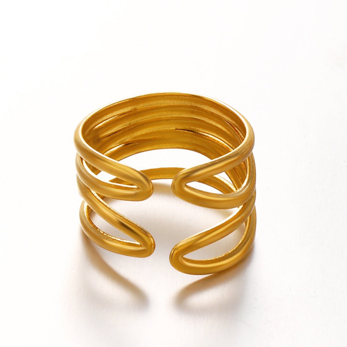 Brede One Size Ring RVS met Modern Lijnenspel (14 mm) - Aramat Jewels - Ringen - cadeautip