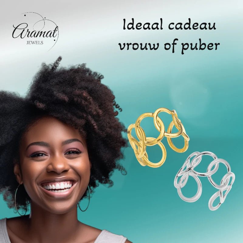 Brede One Size Ring RVS met Ovale Schakels (13 mm) - Aramat Jewels - Ringen - cadeautip