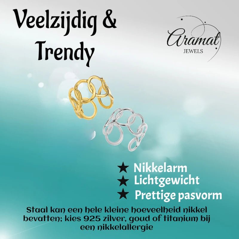 Brede One Size Ring RVS met Ovale Schakels (13 mm) - Aramat Jewels - Ringen - cadeautip